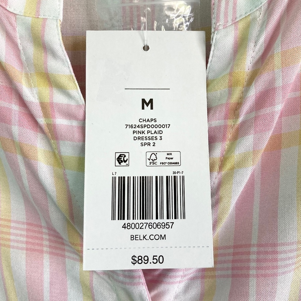 Womens size medium Chaps NWT pink & yellow plaid button front dress with pockets - Picture 10 of 13